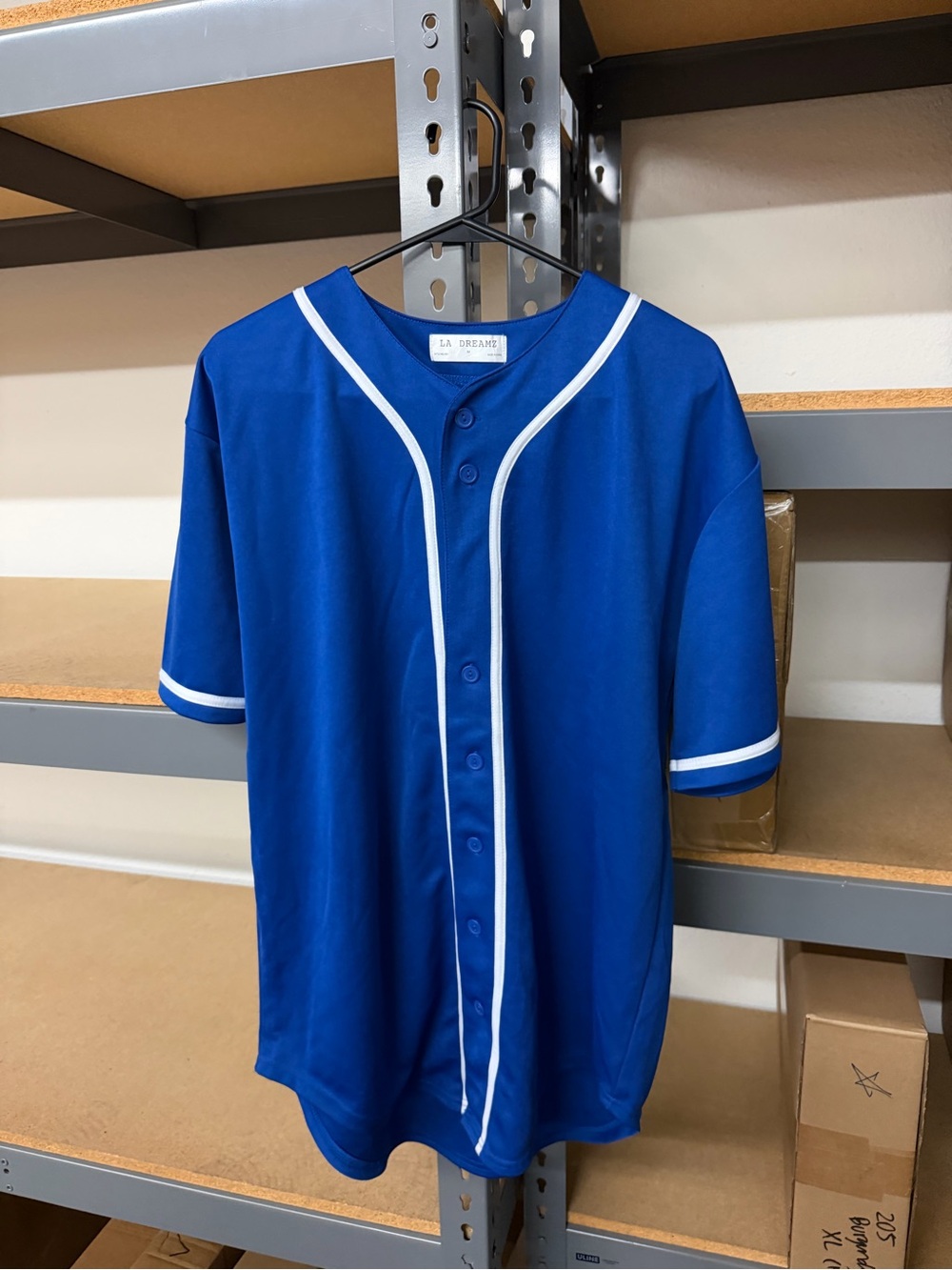 Red Button-Front Baseball Jersey with Black Trim - Picture 2 of 3